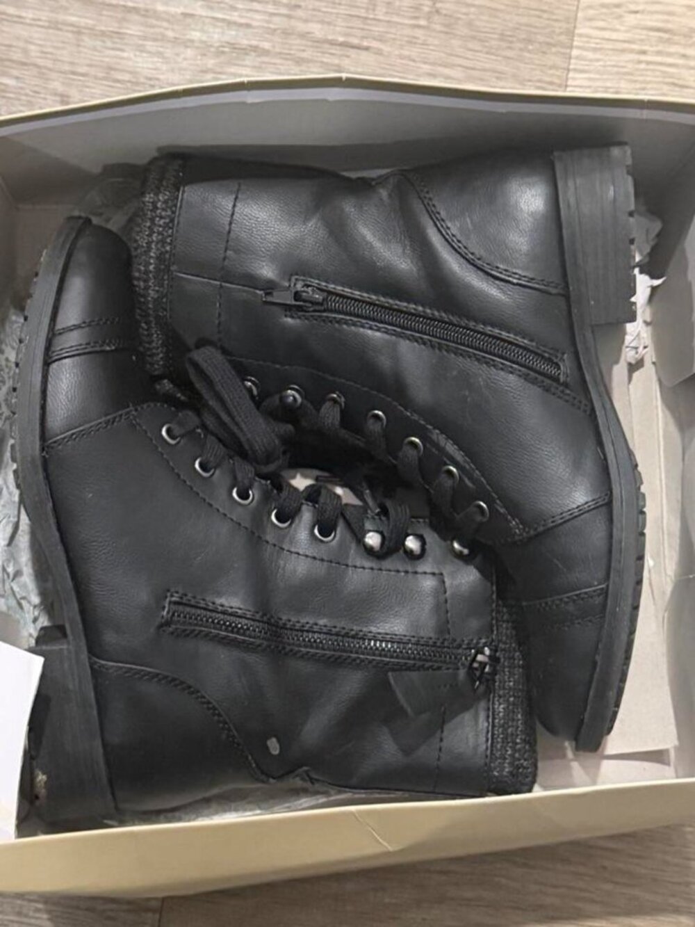 size 8 black limelight taya lace up sweater cuff combat ankle boots faux leather